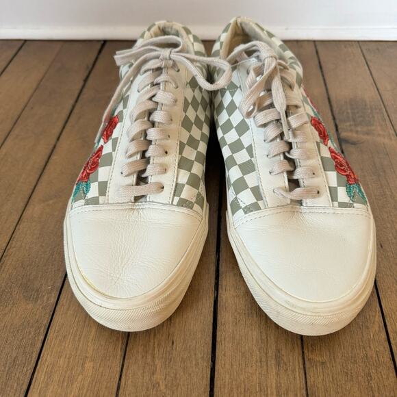 Vans Old Skool DX Leather Checkerboard Rose Embroidered Sneakers M 10.5 W 12 - Picture 3 of 10